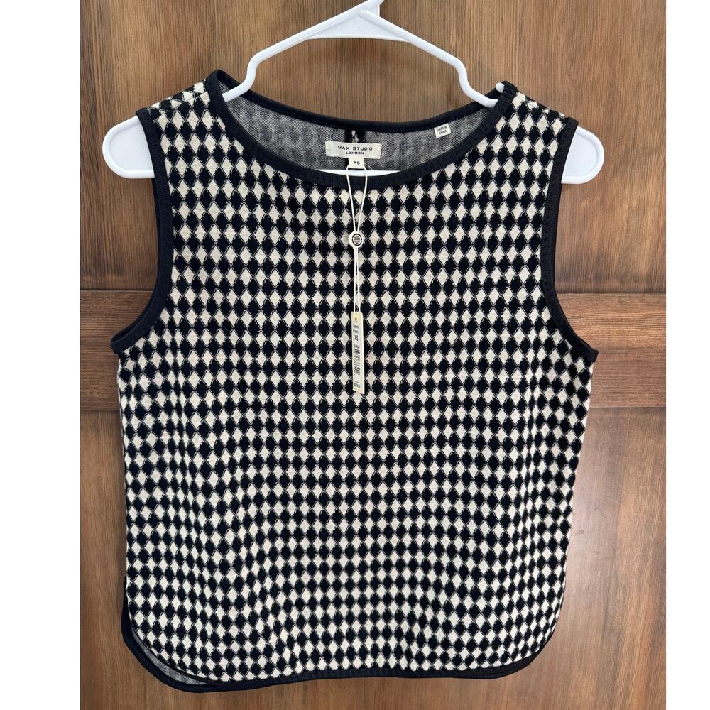 NWT Max Studio Houndstooth Tank Top Blouse Sleeveless Professional Size XS